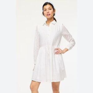 New J Crew Women’s Eyelet Mini Shirt Dress Size 10 Pockets 100% Cotton White